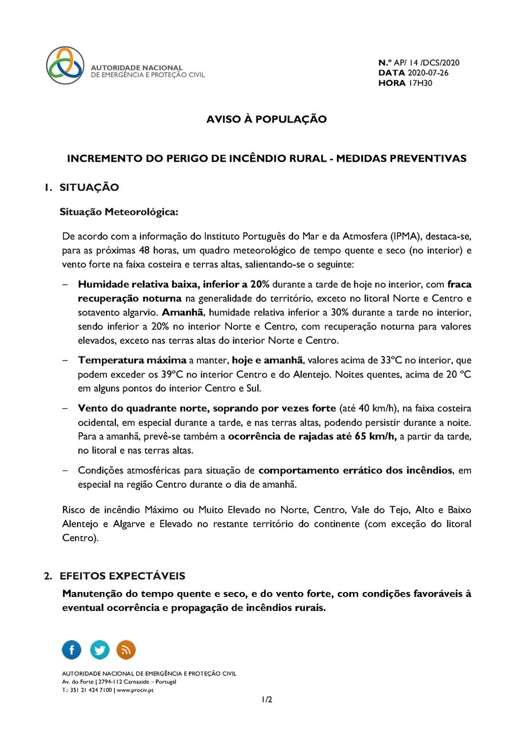 AVISO &Agrave; POPULA&Ccedil;&Atilde;O _ INCREMENTO DO PERIGO DE INC&Ecirc;NDIOS RURAL _ MEDIDAS PREVENTIVAS _26 JULHO_Page_1